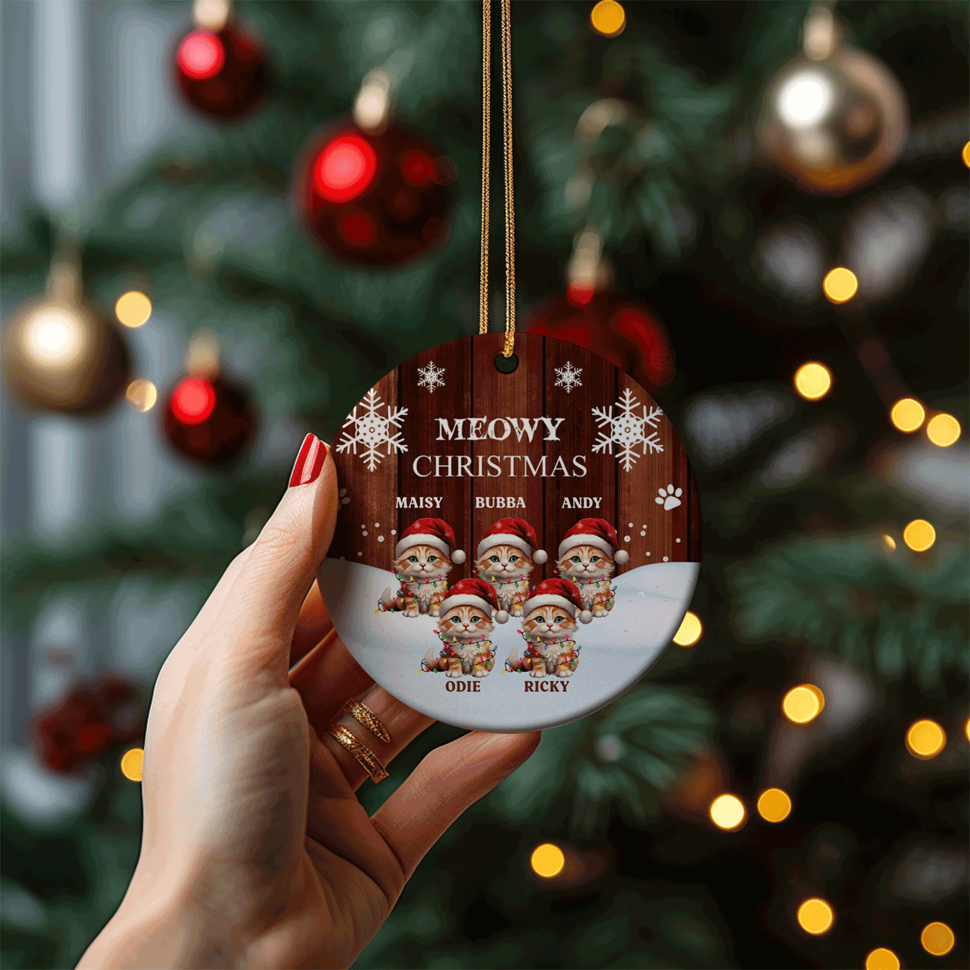 Personalized "Meowy Christmas" Ceramic Ornament – Custom Cat Names for Festive Charm